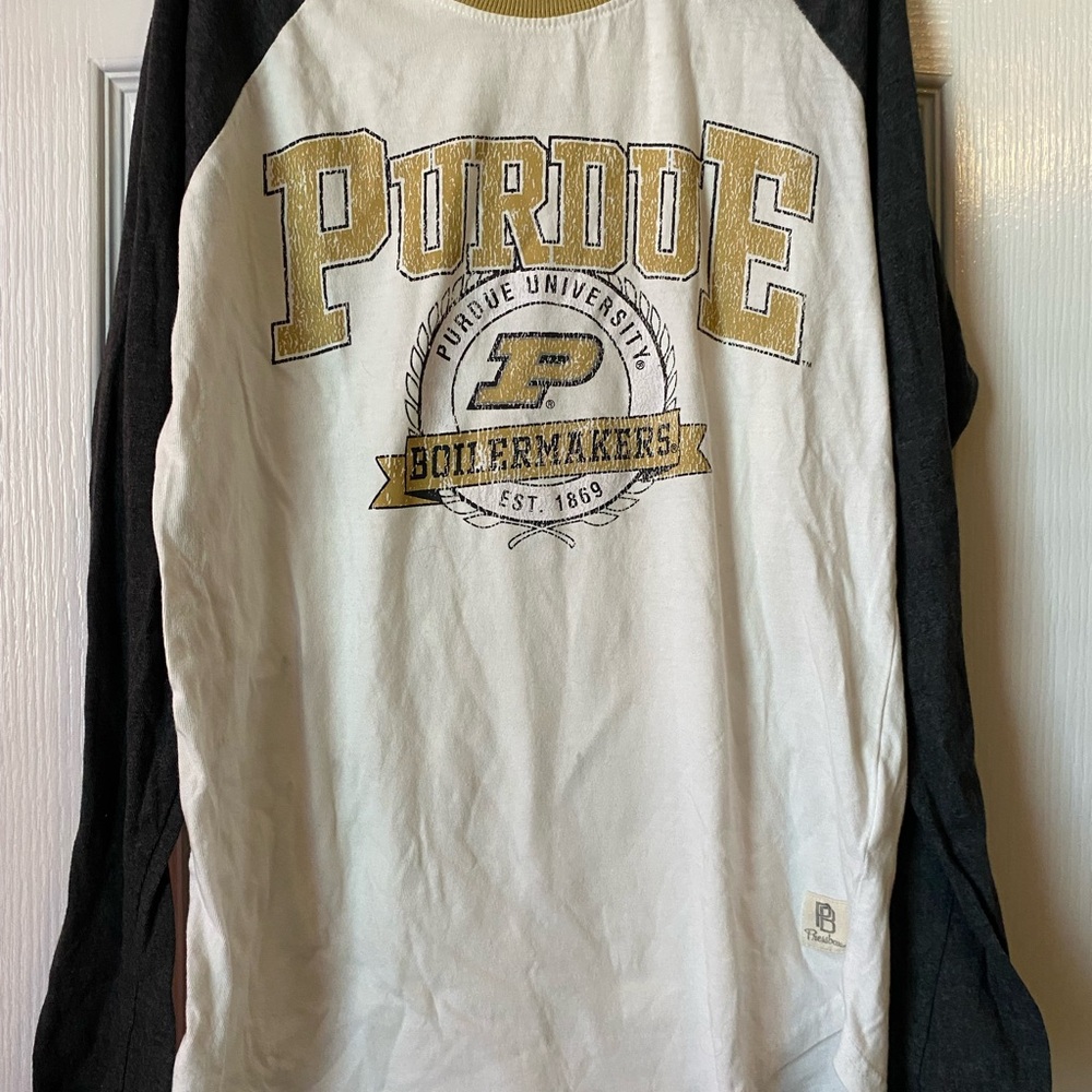 Pressbox Black and White Purdue Long Sleeve Baseball Tee